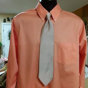 Arrow peach long sleeve dress shirt  with silver tie set